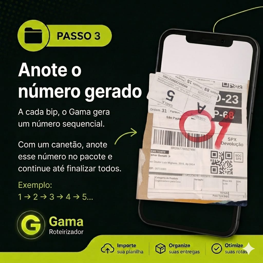 Passo 3: Anotar número no pacote